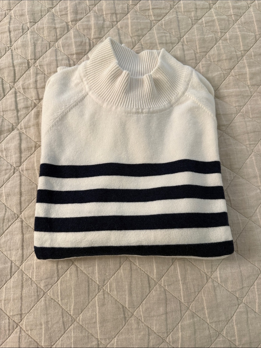 Southern Tide Cream and navy Striped Turtleneck Sweater